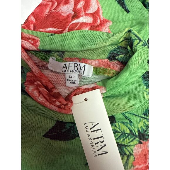 AFRM Women's Bodysuit Green Floral Sleeveless Mesh Mock Neck Garden Size Small - Picture 7 of 10